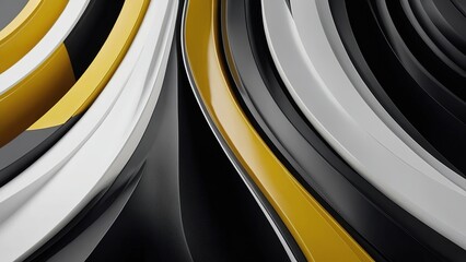 close up of a yellow background. 3D Background with Wavy Shapes in Black, Yellow, and White.