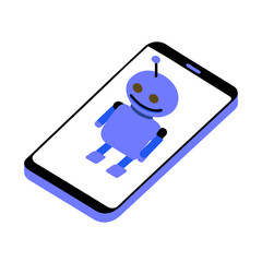 AI Chatbot on Smartphone Screen Vector - Interactive Artificial Assistant, Mobile AI Technology, User Interface Design Illustration