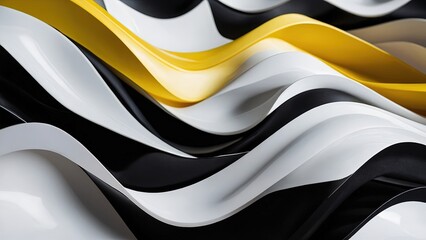 close up shot of a black and white background. 3D Background with Wavy Shapes in Black, Yellow, and...