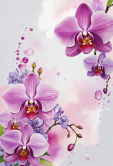 Naklejka premium Lush blooming orchid and lilac blooms in a watercolor abstract design, AI-generated vector on a clipped canvas, perfect for design projects 