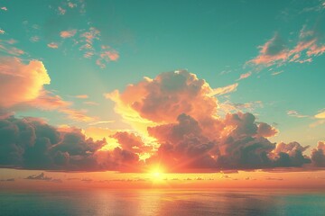 Beautiful sunset over the sea,  Colorful sky and clouds