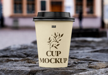 Paper Cup on Stone Wall Mockup