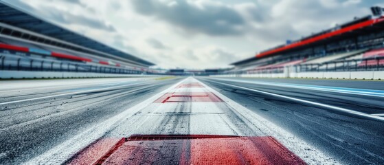 empty asphalt race track with start and finish line website web banner panorama