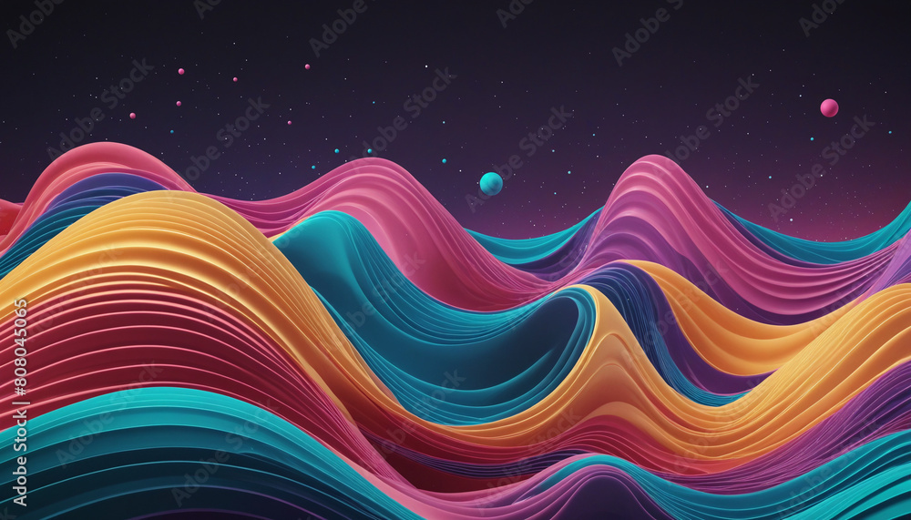 Poster vibrant neon waves: a futuristic abstract line design created by generative ai