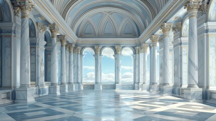 ornate blue and white marble hall