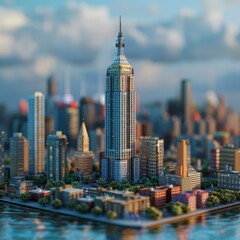 Fototapeta premium A miniature model of New York City with the Empire State Building in focus