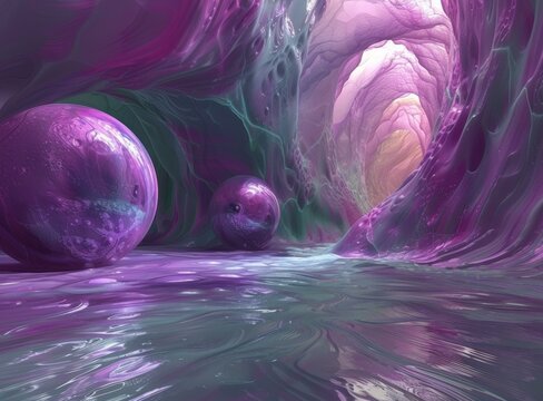 Pink alien landscape with two alien eggs