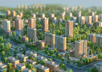 Fototapeta premium A miniature city with many residential buildings and green spaces