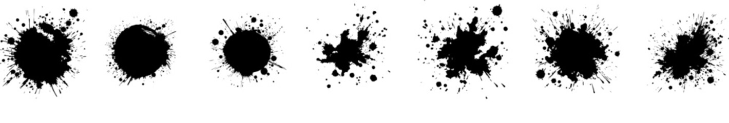 Splashes of ink . Ink drops collection. Black paint splatter .Grunge spot .Spray elements. Liquid blobs and spatters .
