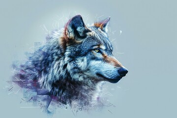Digital painting of a wolf in digital painting style,  Mixed media