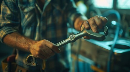 A conceptual photo of a plumber using an adjustable wrench to fix a leaky pipe, symbolizing expertise and problem-solving in home maintenance