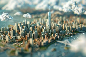 Small City Model with Clouds