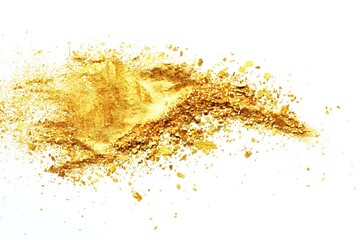 Gold powder explosion isolated on white background,  Golden dust splash,  Golden glitter texture