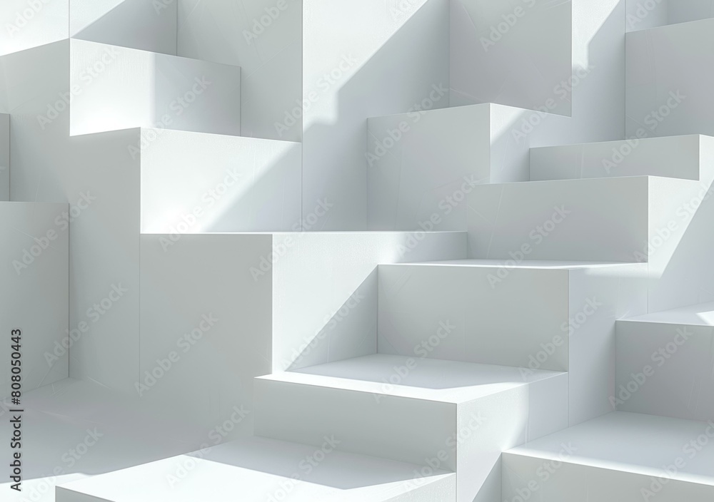 Poster 3d rendering of a geometric pattern of white cubes