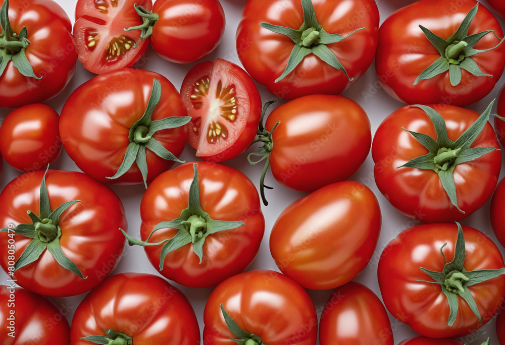 Poster vibrant, ripe tomatoes captured from a top-down perspective utilizing cutting-edge generative ai tec