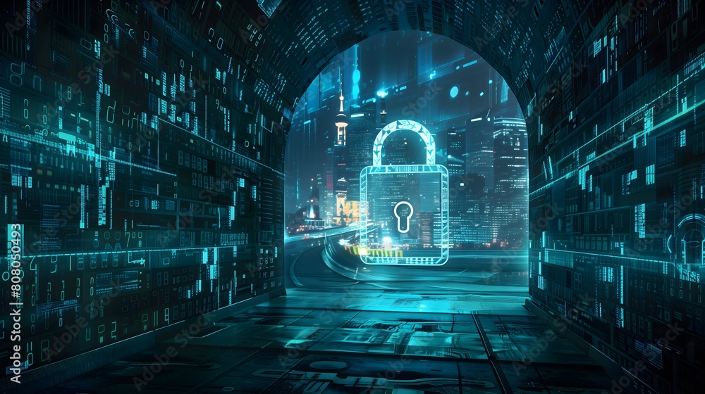 Poster a computer screen shows a series. the locks are arranged in a grid pattern, with some of them overla