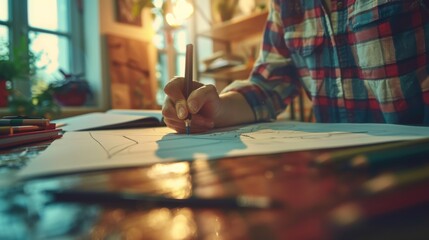  conceptual photo of a person sketching with colored pens in a notebook, symbolizing creativity and imagination in artistic pursuits