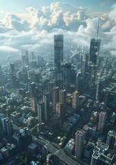 A Metropolis with Towering Skyscrapers and Busy Streets