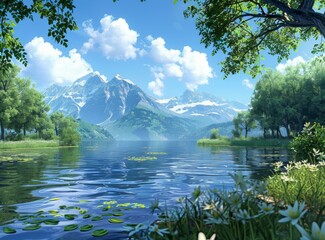 Tranquil Mountain Lake Scenery