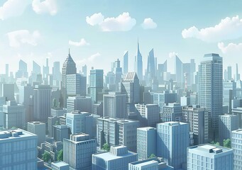 Obraz premium A bustling metropolis with towering skyscrapers and a bright blue sky