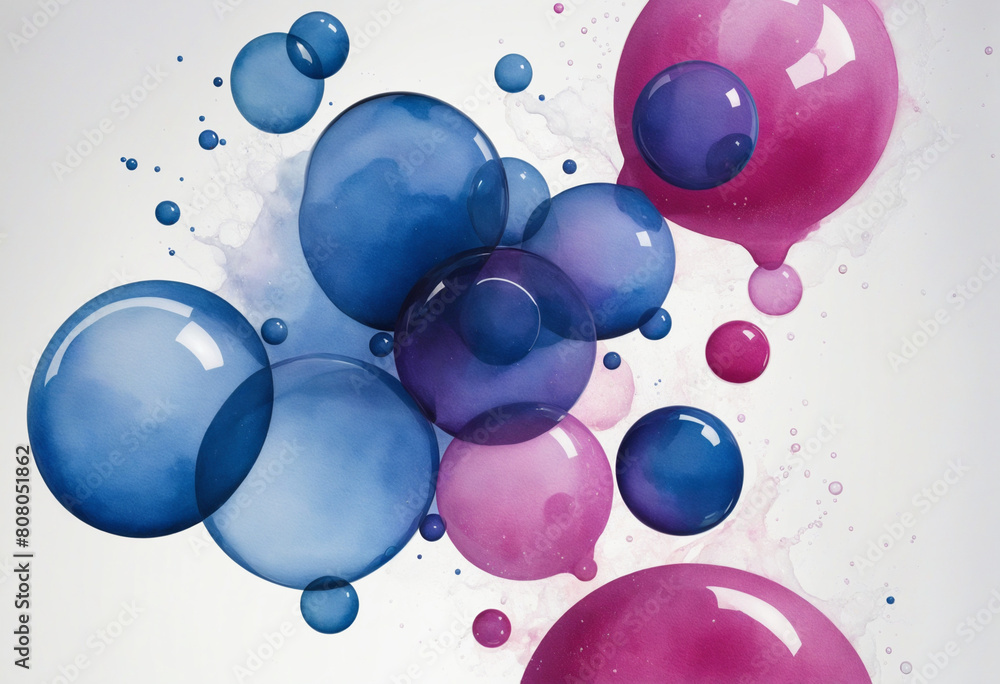 Leinwandbilder abstract watercolor bubbles in a vibrant indigo and magenta palette, designed using generative ai an