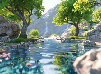 Fototapeta premium Trees by the river in the mountains