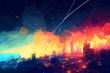 Lofi Art Design: Lightcore Emitting Vibrant Rainbow Sparks