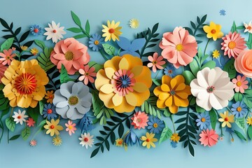 A paper flowers in different colors, including pink, yellow, blue, and green. 