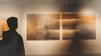 A conceptual photo of a gallery exhibition showcasing abstract photography, symbolizing innovation and experimentation in visual arts, 