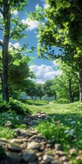 Fototapeta premium Trees and flowers in the forest