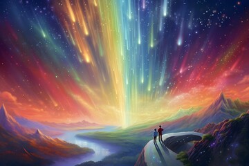 Lofi Art Masterpiece: Lightcore Radiating Rainbow Sparks
