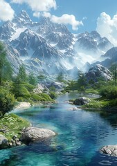 Mountains, river and trees