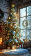 Fototapeta premium Christmas tree in a cozy living room