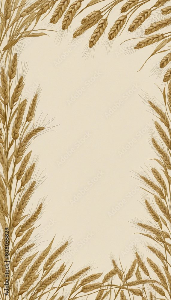 Poster botanical design featuring a transparent wheat frame border with photorealistic elements, perfect fo