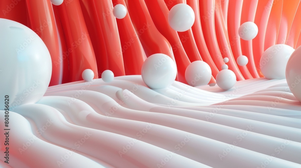 Aufkleber 3d rendering of a bumpy terrain with white and red spheres