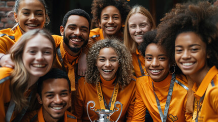 A group of people are smiling and posing for a picture - Powered by Adobe