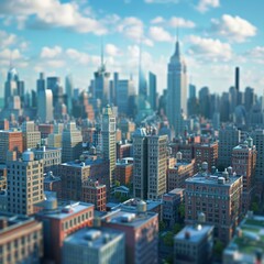 Small building model of a large urban city with many skyscrapers.