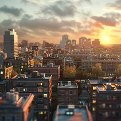 Fototapeta premium Small model city with sunset