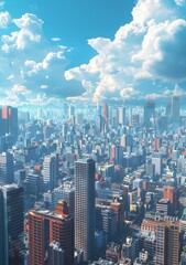 Fototapeta premium A Cityscape of High-Rise Buildings with a Blue Sky and White Clouds