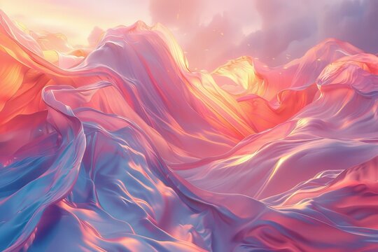 Wavy mountains of pink and blue fabric