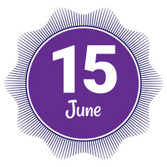 15 June, Date template. Useful design for calendar or event promotion. Vector illustration EPS 10 File. Isolated on white background. 
