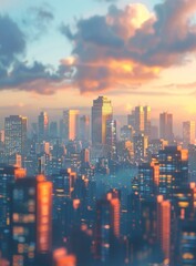 Fototapeta premium A cityscape of a bustling metropolis with skyscrapers reaching towards the sky