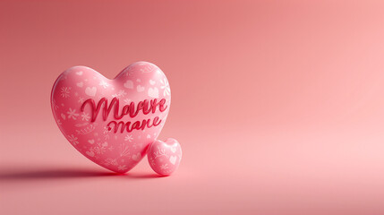Heart-shaped sign on pink background with ample space for text.