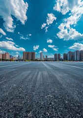Obraz premium Empty parking lot with urban cityscape in the background