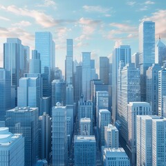 Obraz premium Blue cityscape with skyscrapers reaching towards the sky