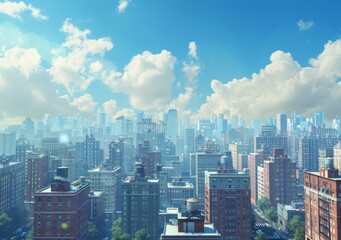 Obraz premium Cityscape with skyscrapers and blue sky