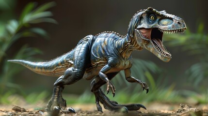 Obraz premium A close up of a dinosaur model with its mouth open, AI