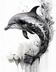 Silhouette de dauphin noir et blanc sur fond blanc