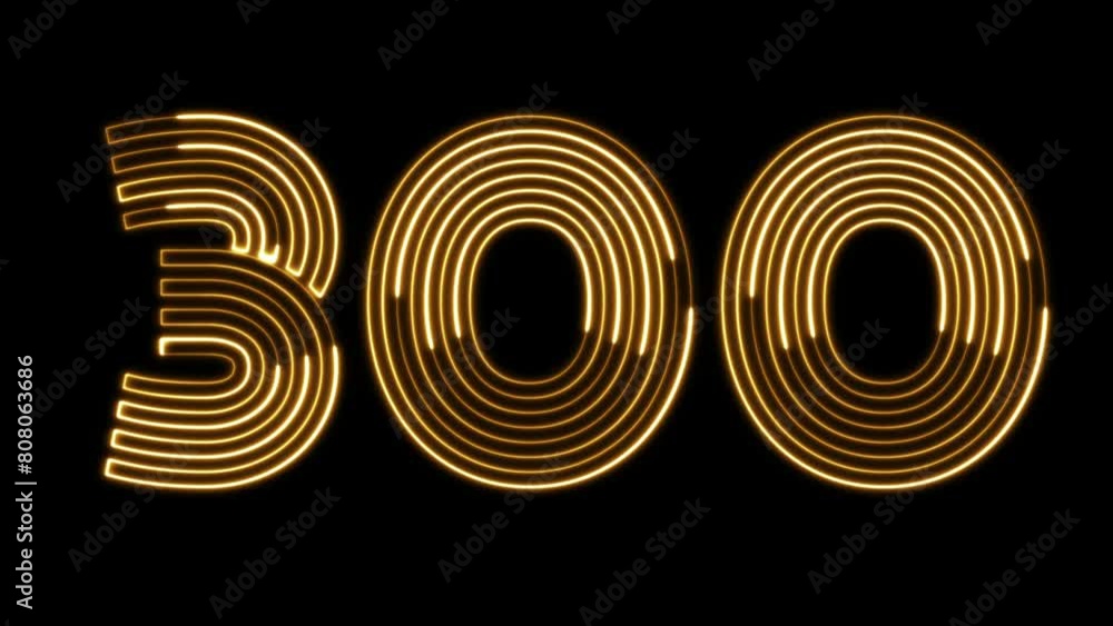 Aufkleber 300 number text font with neon light. luminous and shimmering haze inside the letters of the text th