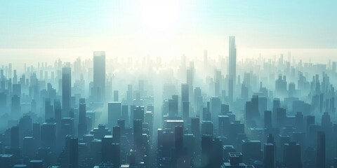Blue foggy futuristic city